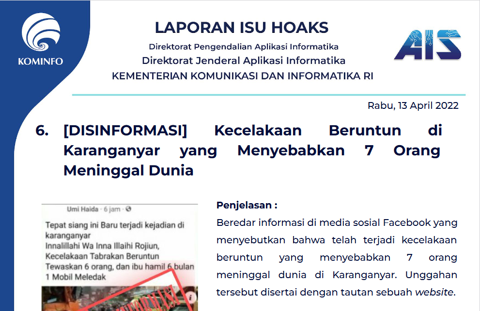 Isu Hoaks 13 April 2022