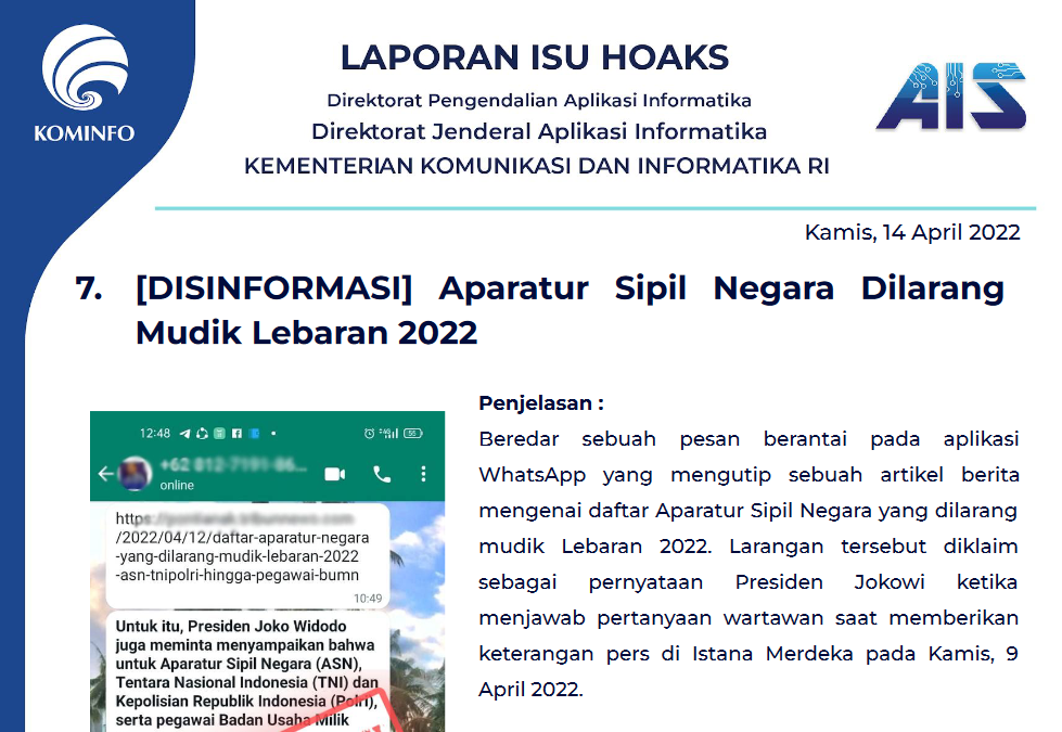 Isu Hoaks 14 April 2022