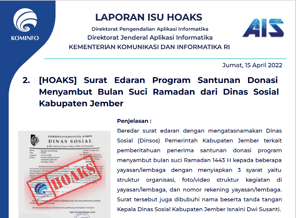 Isu Hoaks 15 April 2022