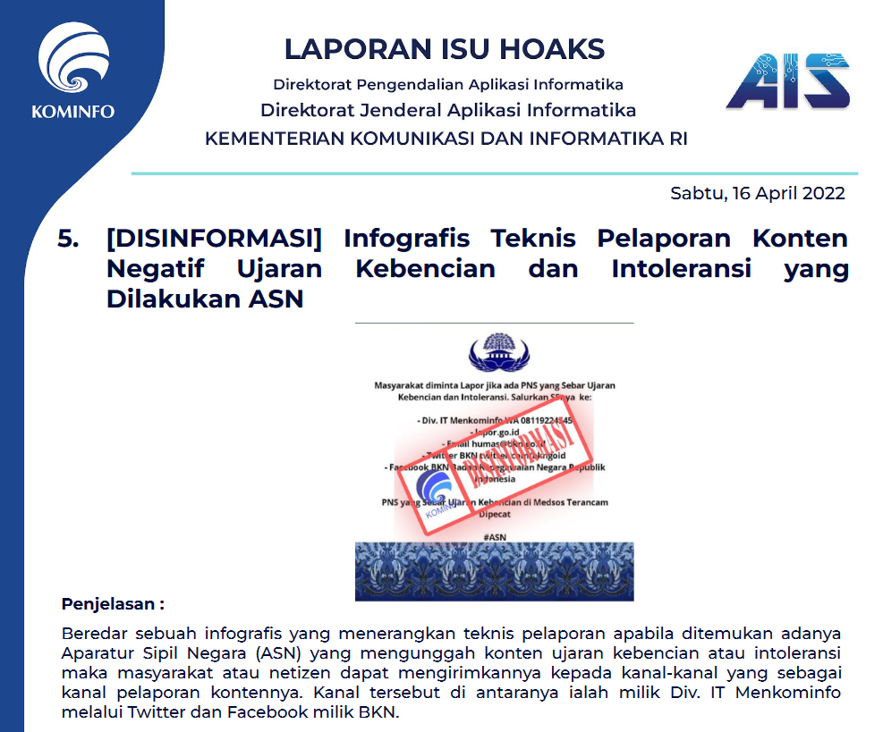 Isu Hoaks 16 April 2022