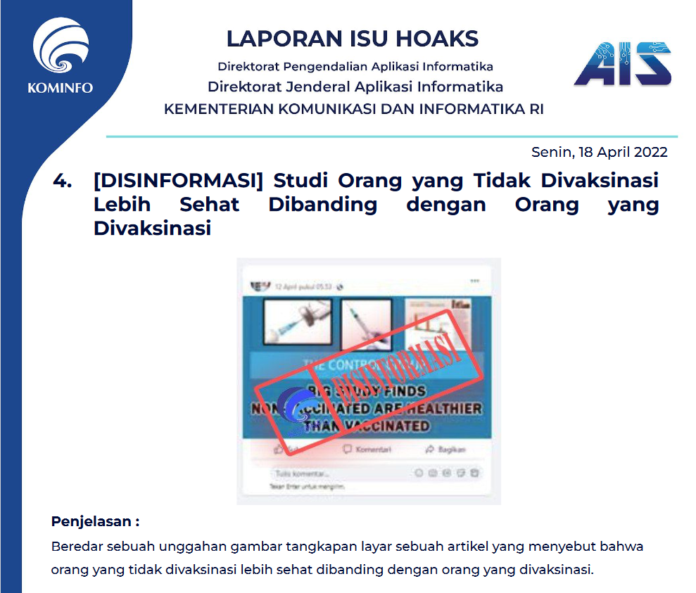 Isu Hoaks 18 April 2022