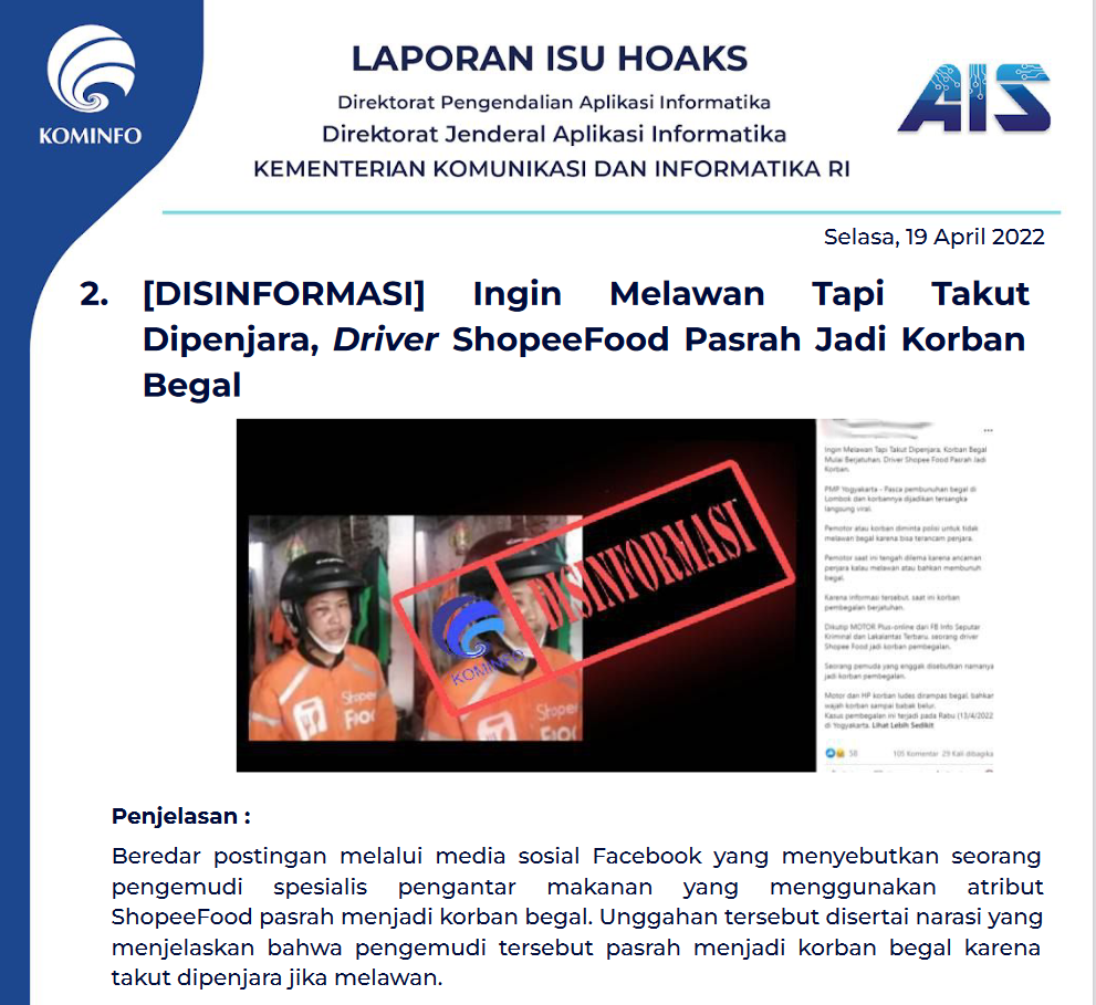 Isu Hoaks 19 April 2022