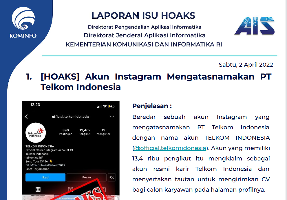 Isu Hoaks 2 April 2022