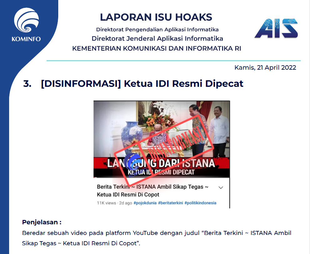 Isu Hoaks 21 April 2022
