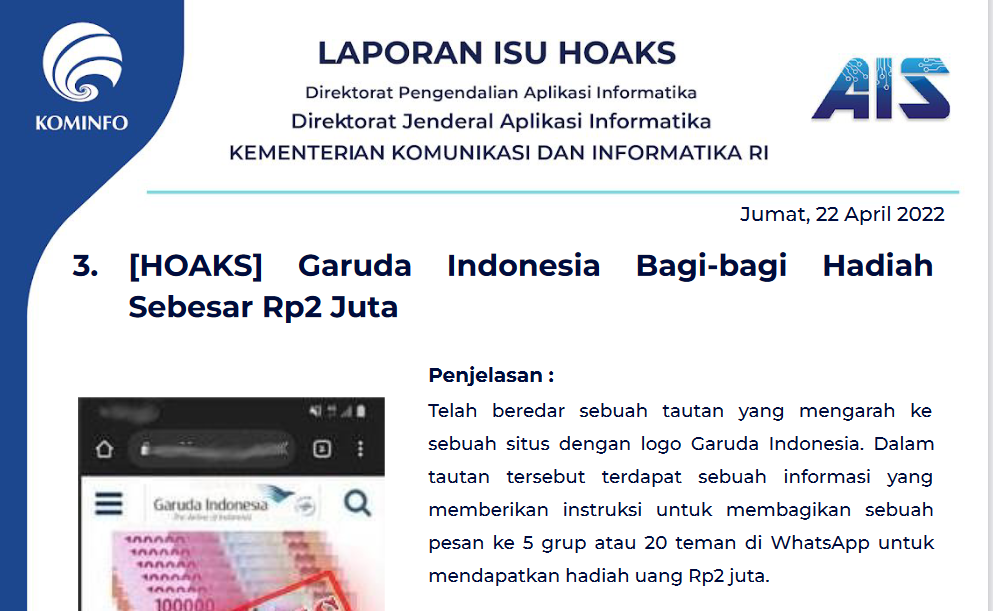 Isu Hoaks 22 April 2022