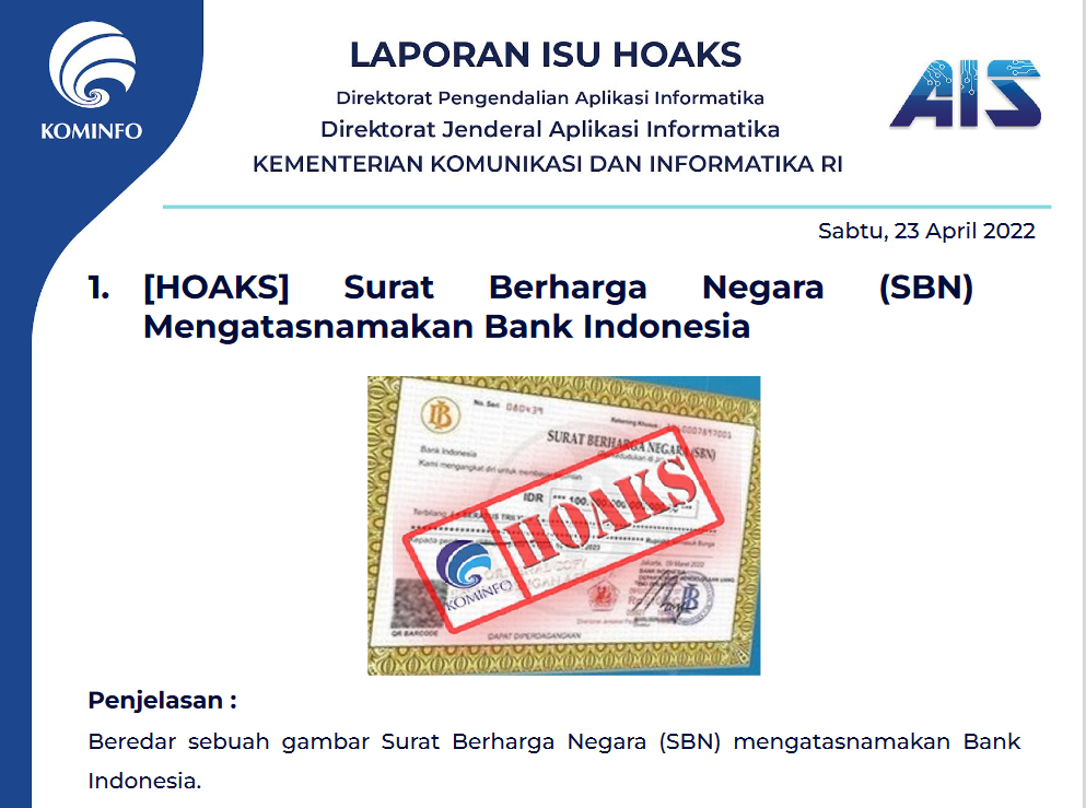 Isu Hoaks 23 April 2022