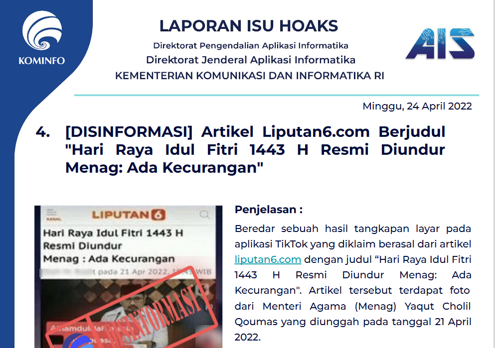 Isu Hoaks 24 April 2022