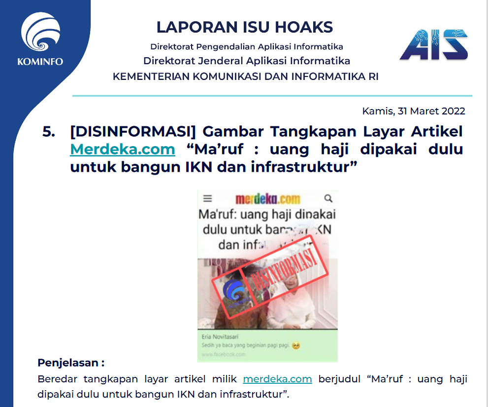 Isu Hoaks 31 Maret 2022