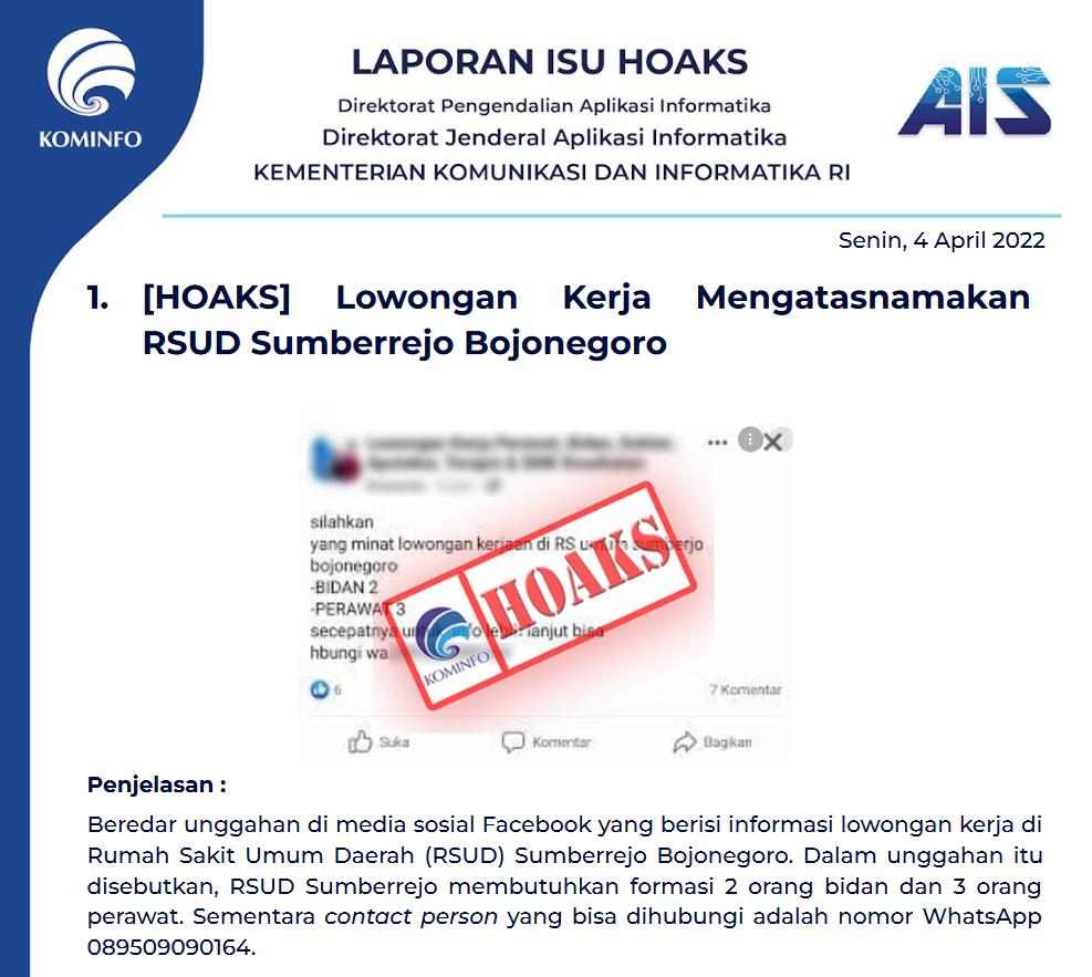 Isu Hoaks 4 April 2022