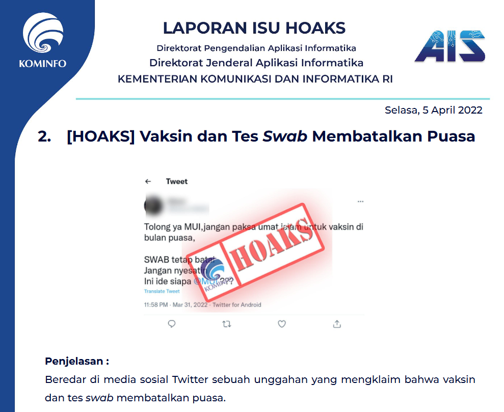 Isu Hoaks 5 April 2022