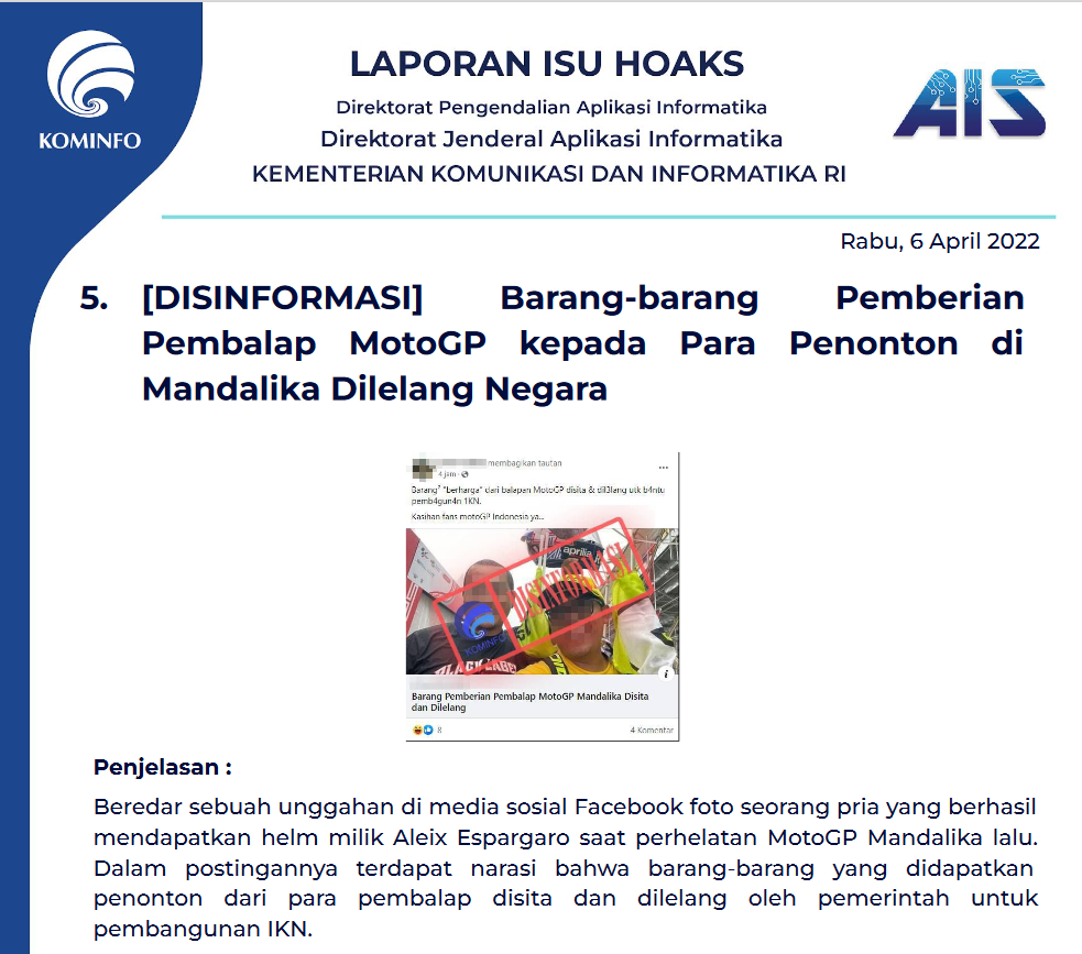 Isu Hoaks 6 April 2022