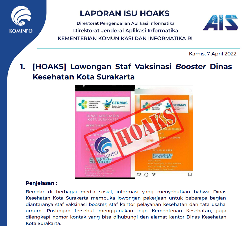 Isu Hoaks 7 April 2022