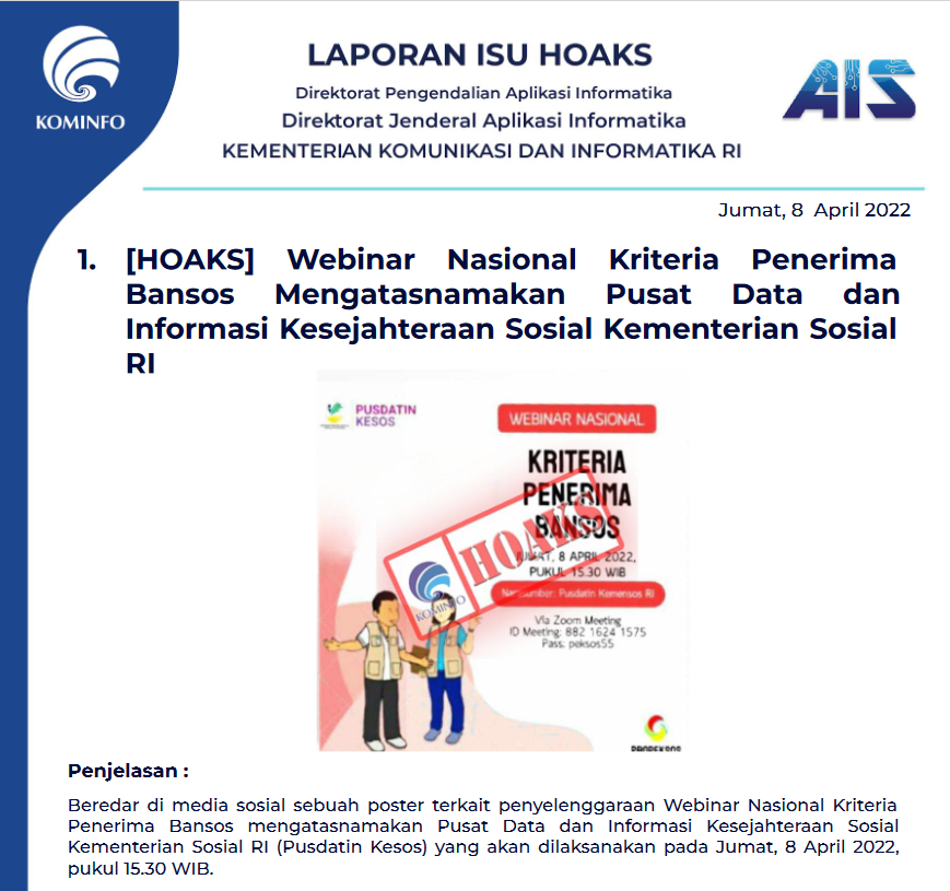 Isu Hoaks 8 April 2022