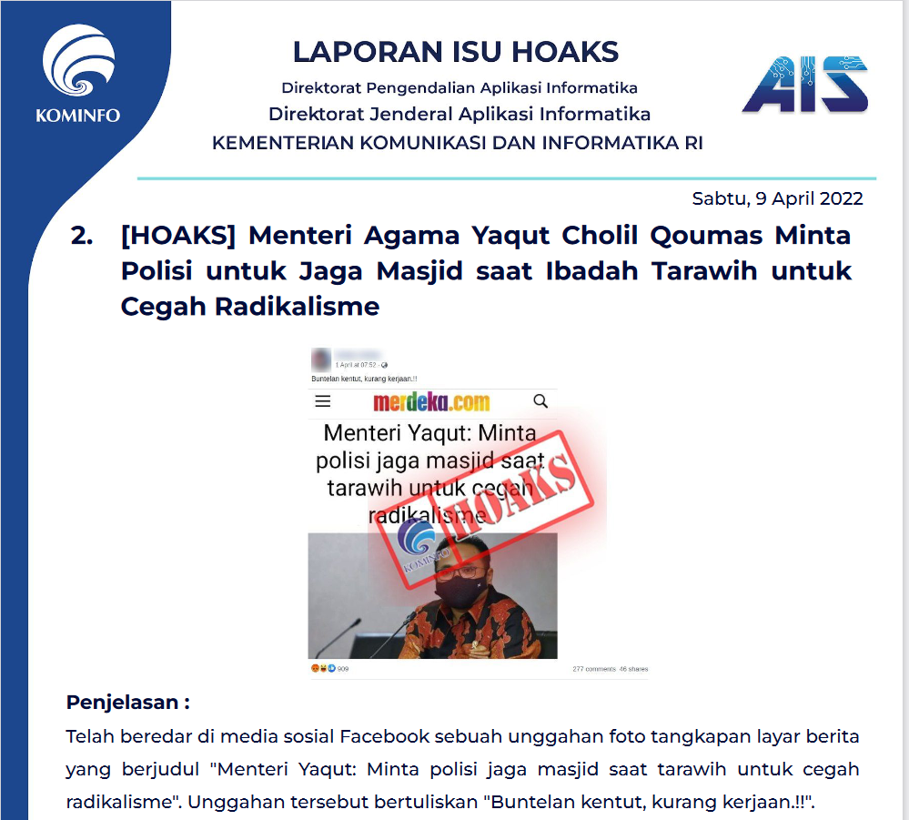 Isu Hoaks 9 April 2022