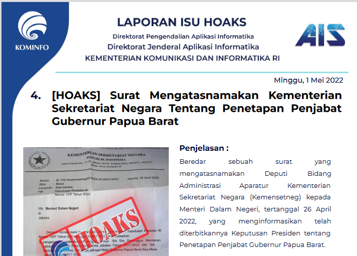 Isu Hoaks 1 Mei 2022