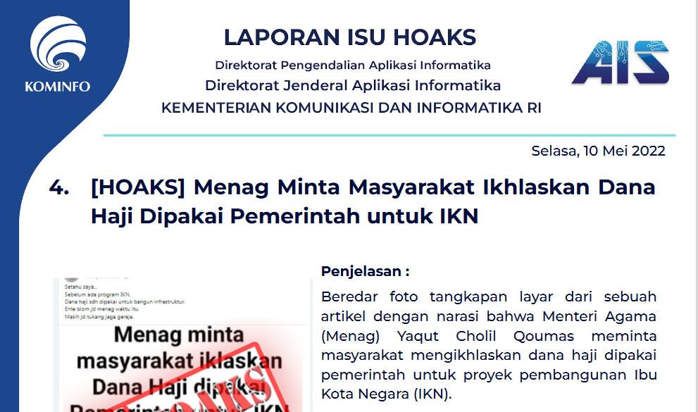 Isu Hoaks 10 Mei 2022
