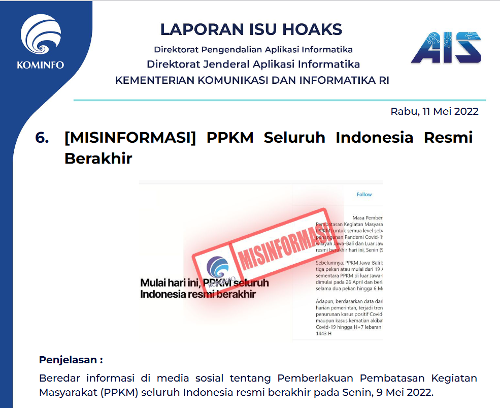 Isu Hoaks 11 Mei 2022