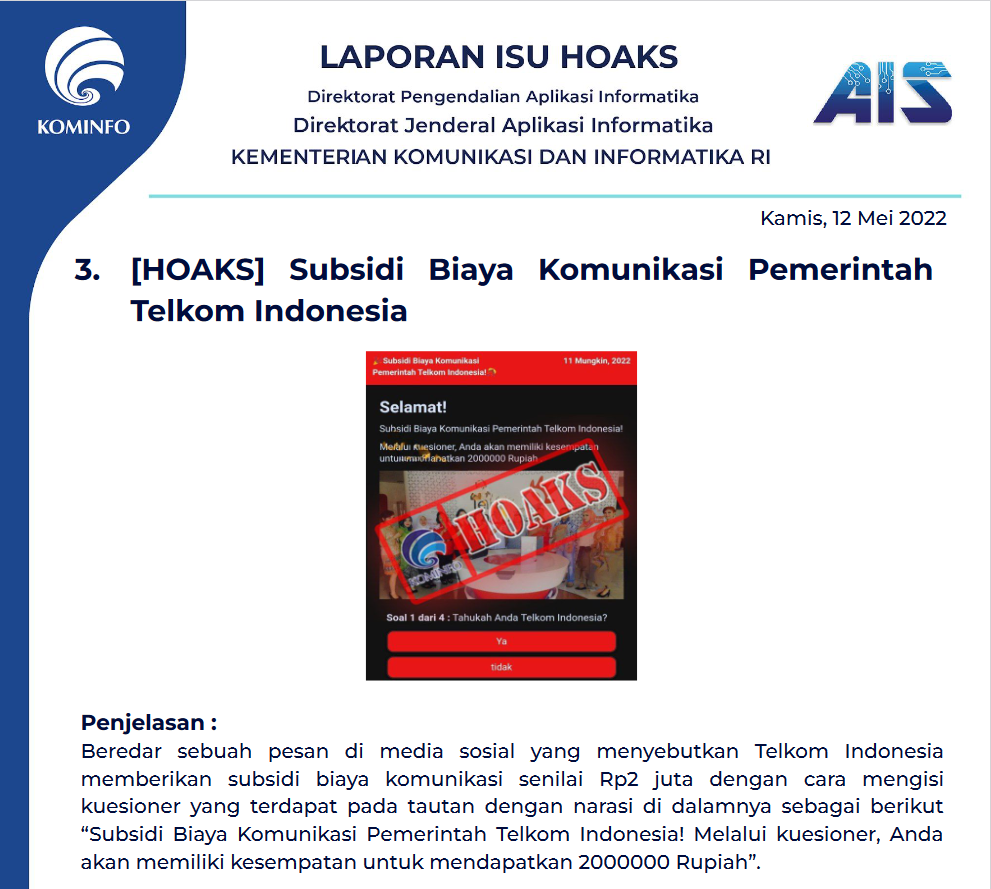 Isu Hoaks 12 Mei 2022