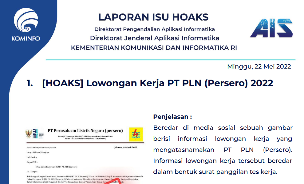 Isu Hoaks 22 Mei 2022
