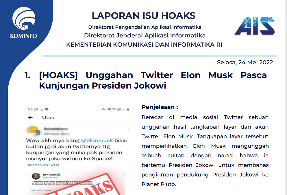 Isu Hoaks 24 Mei 2022