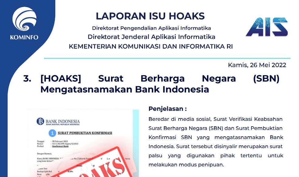 Isu Hoaks 26 Mei 2022