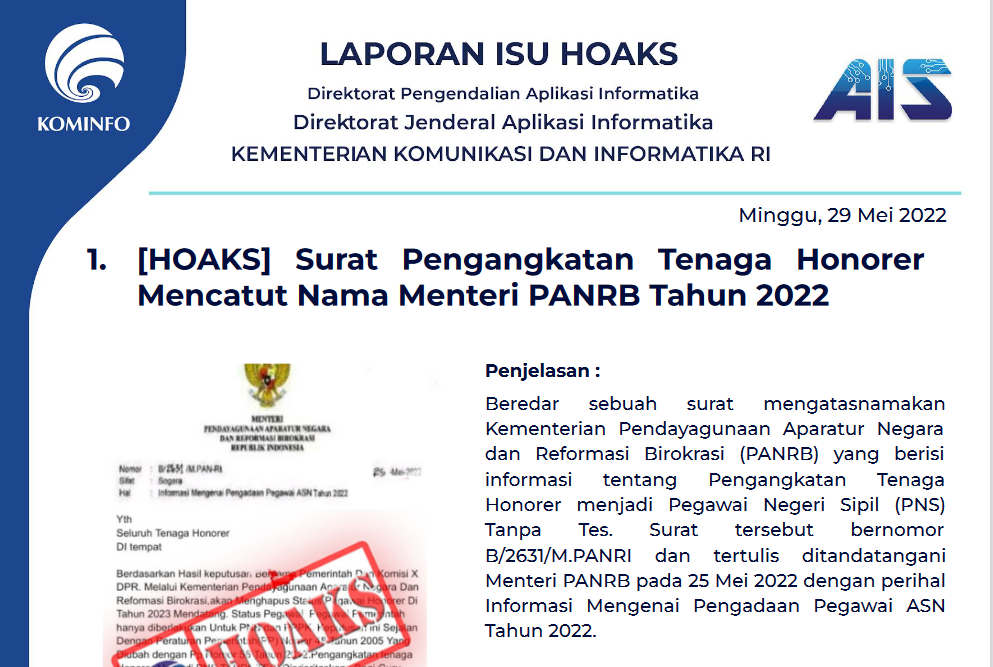 Isu Hoaks 29 Mei 2022