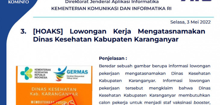 Isu Hoaks 3 Mei 2022