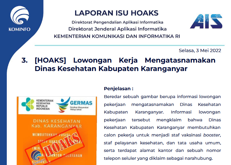 Isu Hoaks 3 Mei 2022