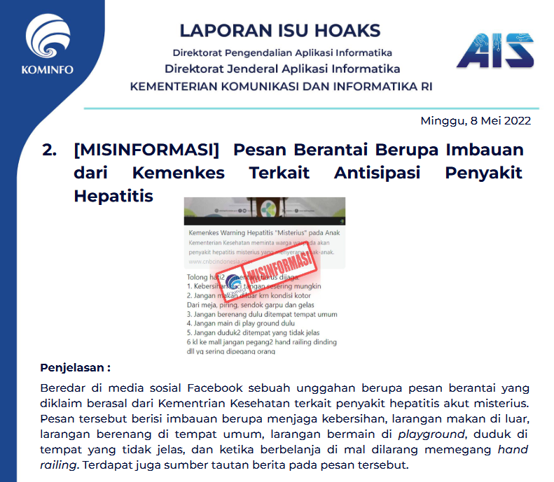 Isu Hoaks 8 Mei 2022