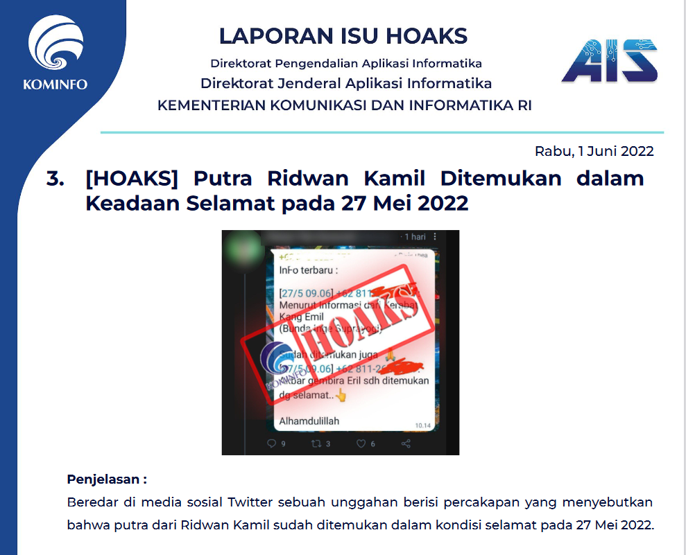 Isu Hoaks 1 Juni 2022