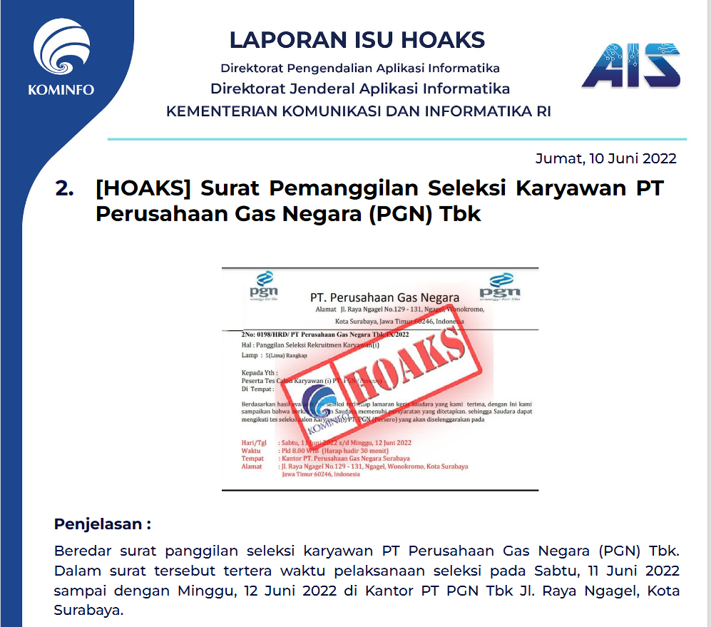 Isu Hoaks 10 Juni 2022