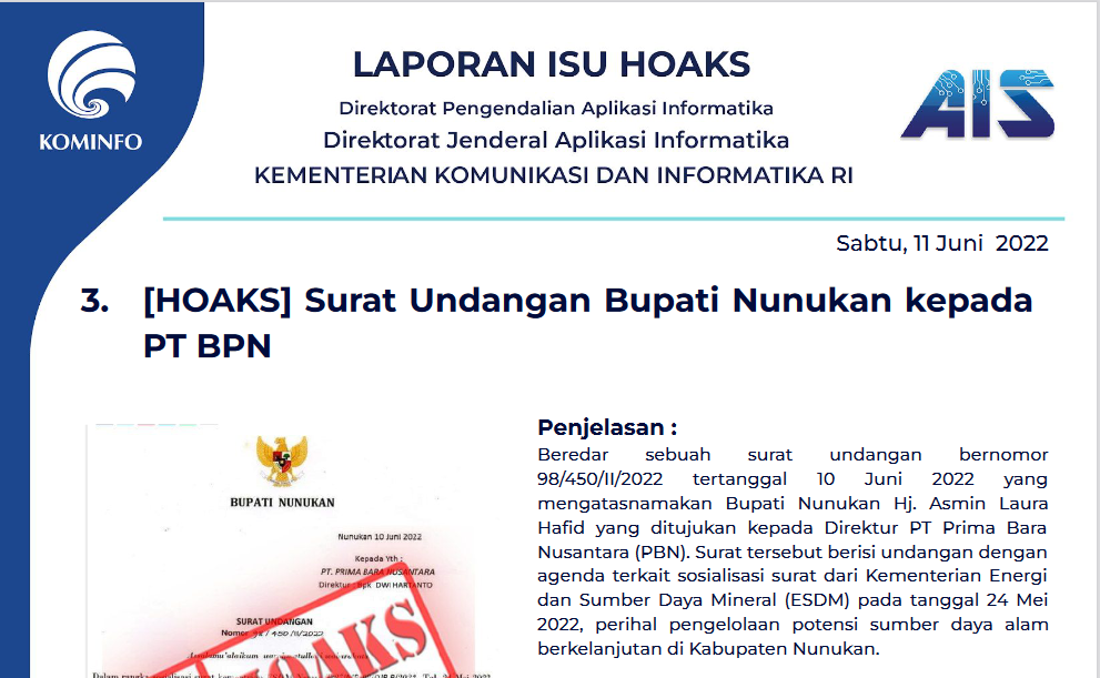 Isu Hoaks 11 Juni 2022