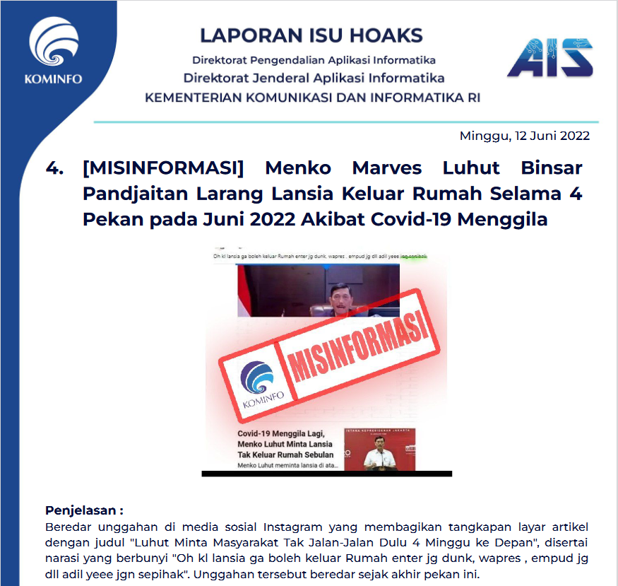 Isu Hoaks 12 Juni 2022