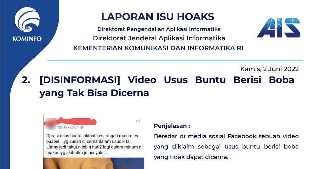 Isu Hoaks 2 Juni 2022