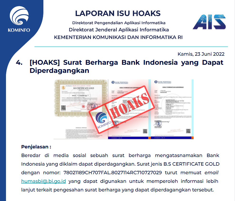 Isu Hoaks 23 Juni 2022
