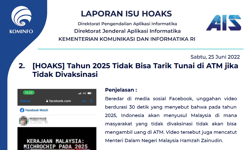 Isu Hoaks 25 Juni 2022