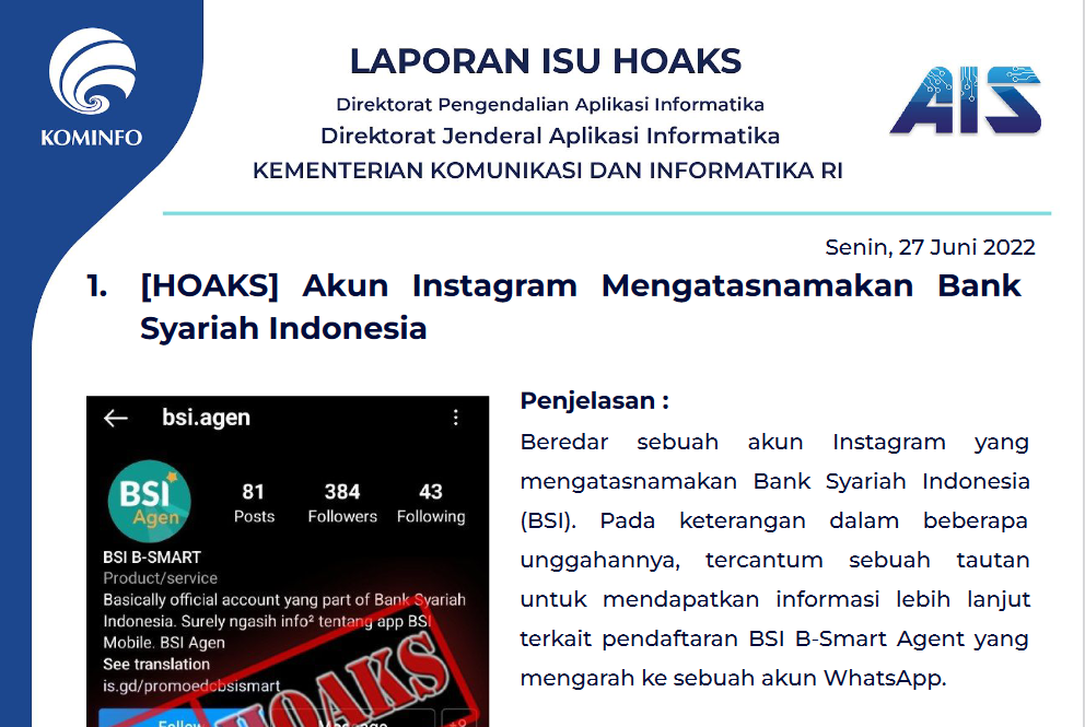 Isu Hoaks 27 Juni 2022