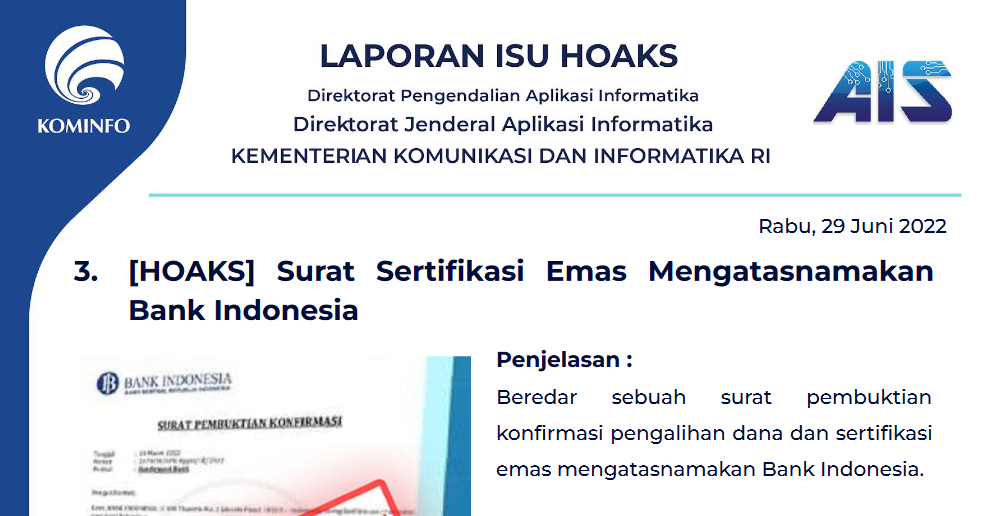 Isu Hoaks 29 Juni 2022