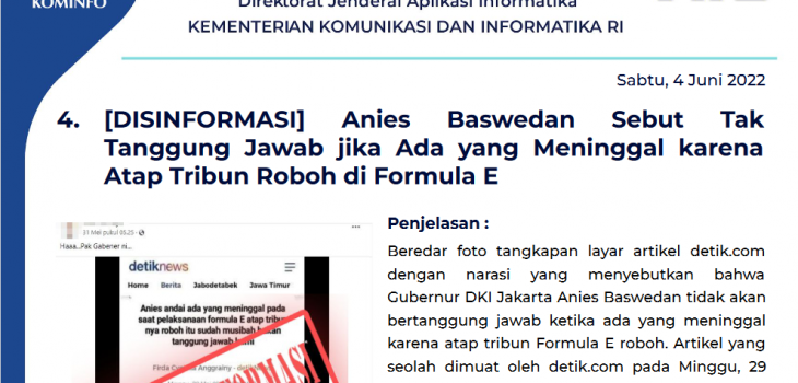 Isu Hoaks 4 Juni 2022