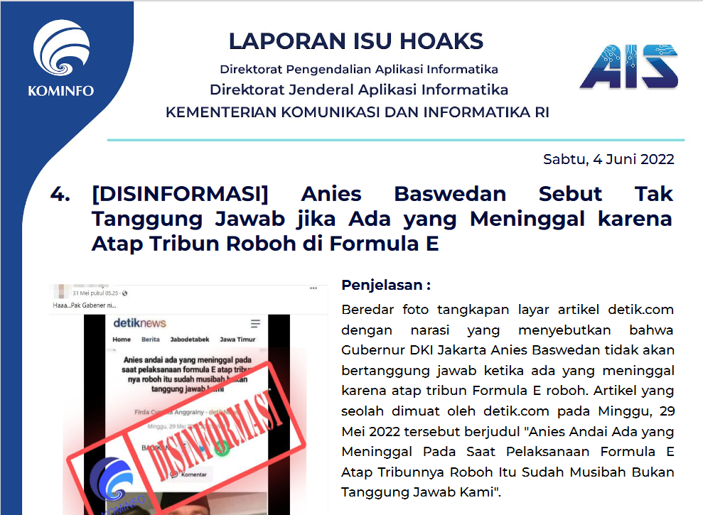 Isu Hoaks 4 Juni 2022