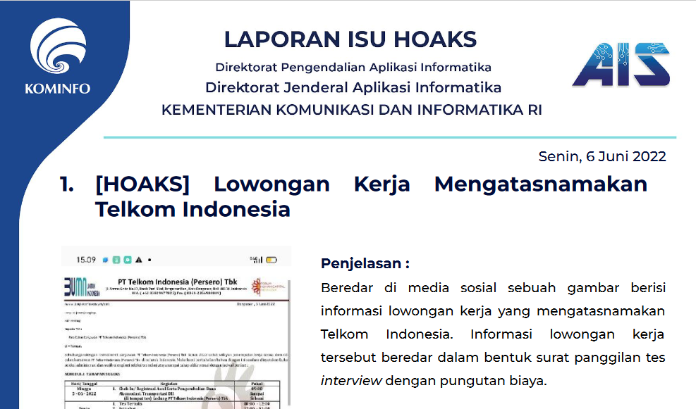 Isu Hoaks 6 Juni 2022