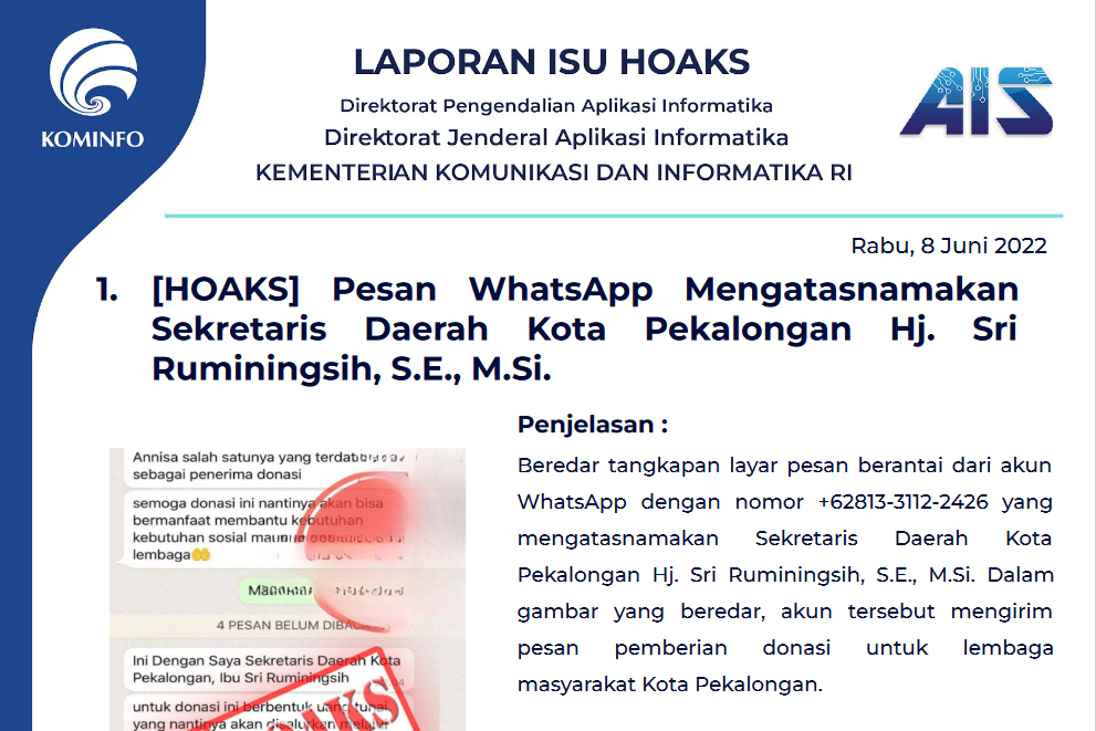 Isu Hoaks 8 Juni 2022