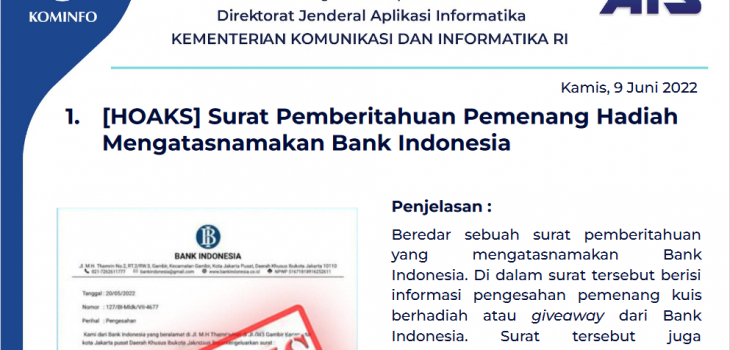 Isu Hoaks 9 Juni 2022
