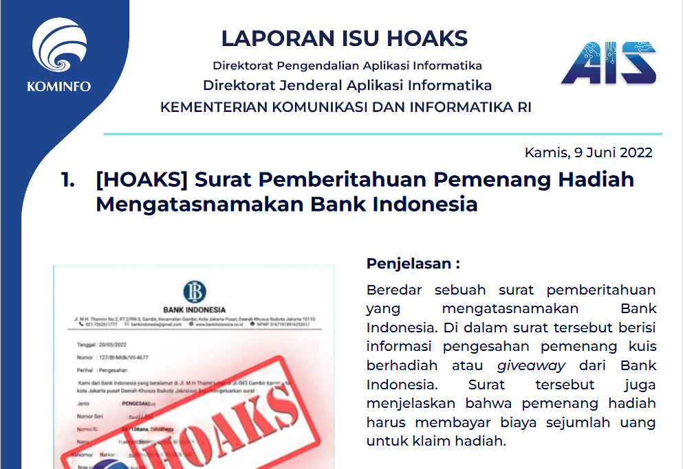 Isu Hoaks 9 Juni 2022