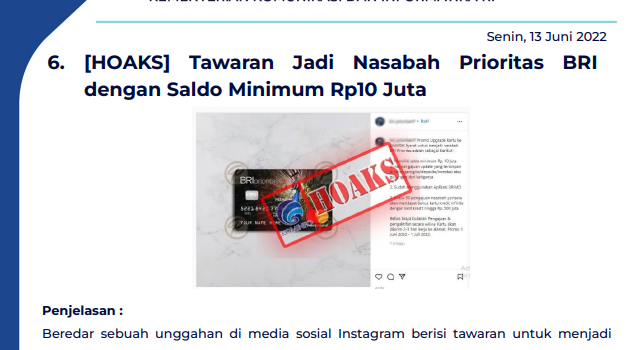 Isu Hoaks & Disinformasi 13 Juni 2022