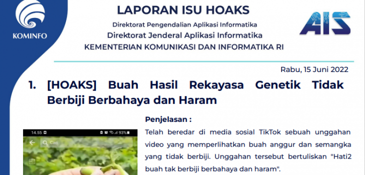 Isu Hoaks & Disinformasi 15 Juni 2022
