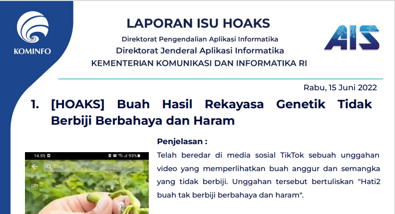 Isu Hoaks & Disinformasi 15 Juni 2022