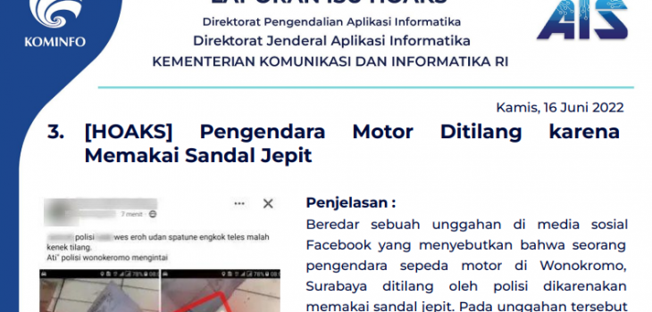 Isu Hoaks & Disinformasi 16 Juni 2022
