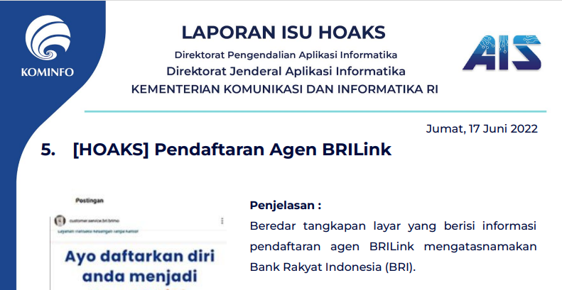 Isu Hoaks & Disinformasi 17 Juni 2022