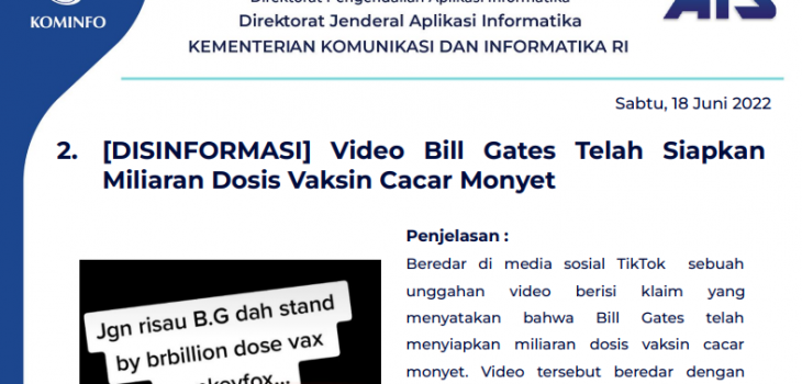 Isu Hoaks & Disinformasi 18 Juni 2022
